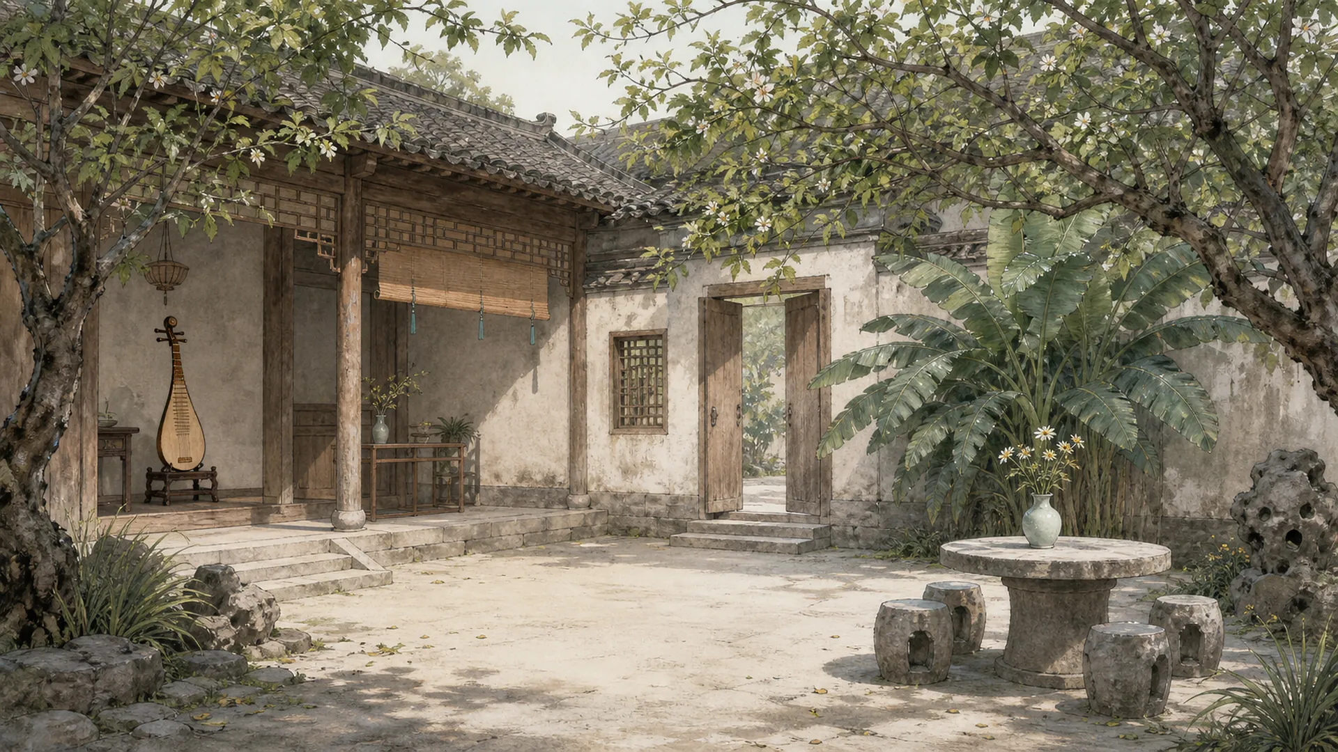 《燕子笺》华家小院场景