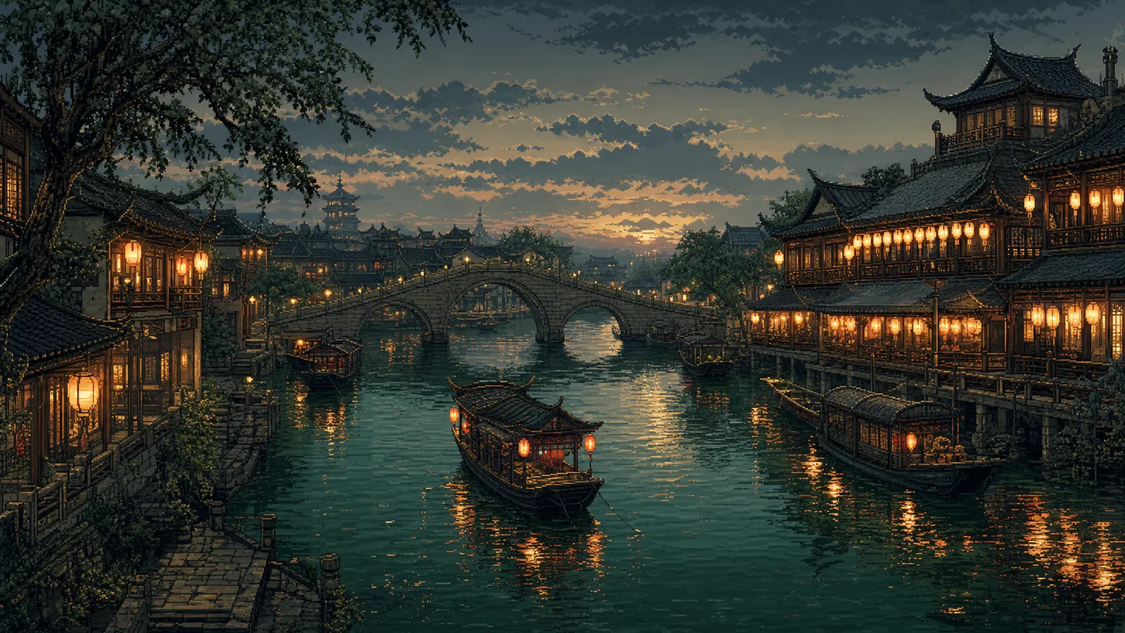 《桃花扇》秦淮暮色场景